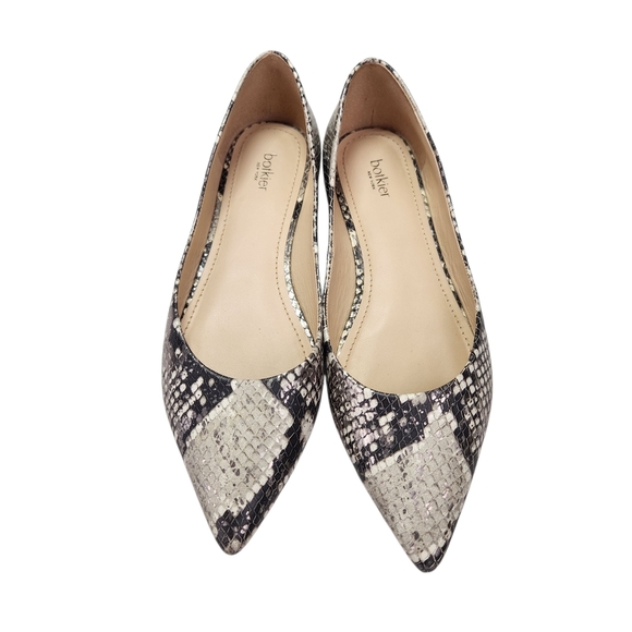 Botkier Annika Grey/Silver Snake Embossed Pointed Ballet Flats Size 7 - Picture 6 of 12